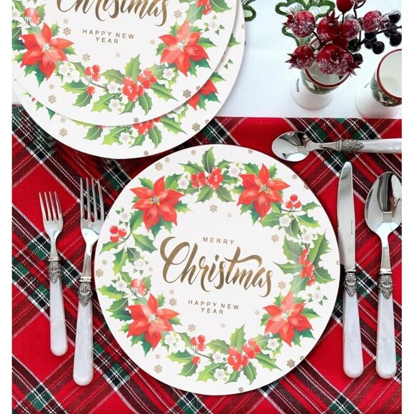 6 Pack round Charger Plates, 13in’ Red White Dinner Plate Christmas New Year - Picture 4 of 6
